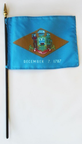 Delaware  4in x 6in Mounted Stick Handheld Flags