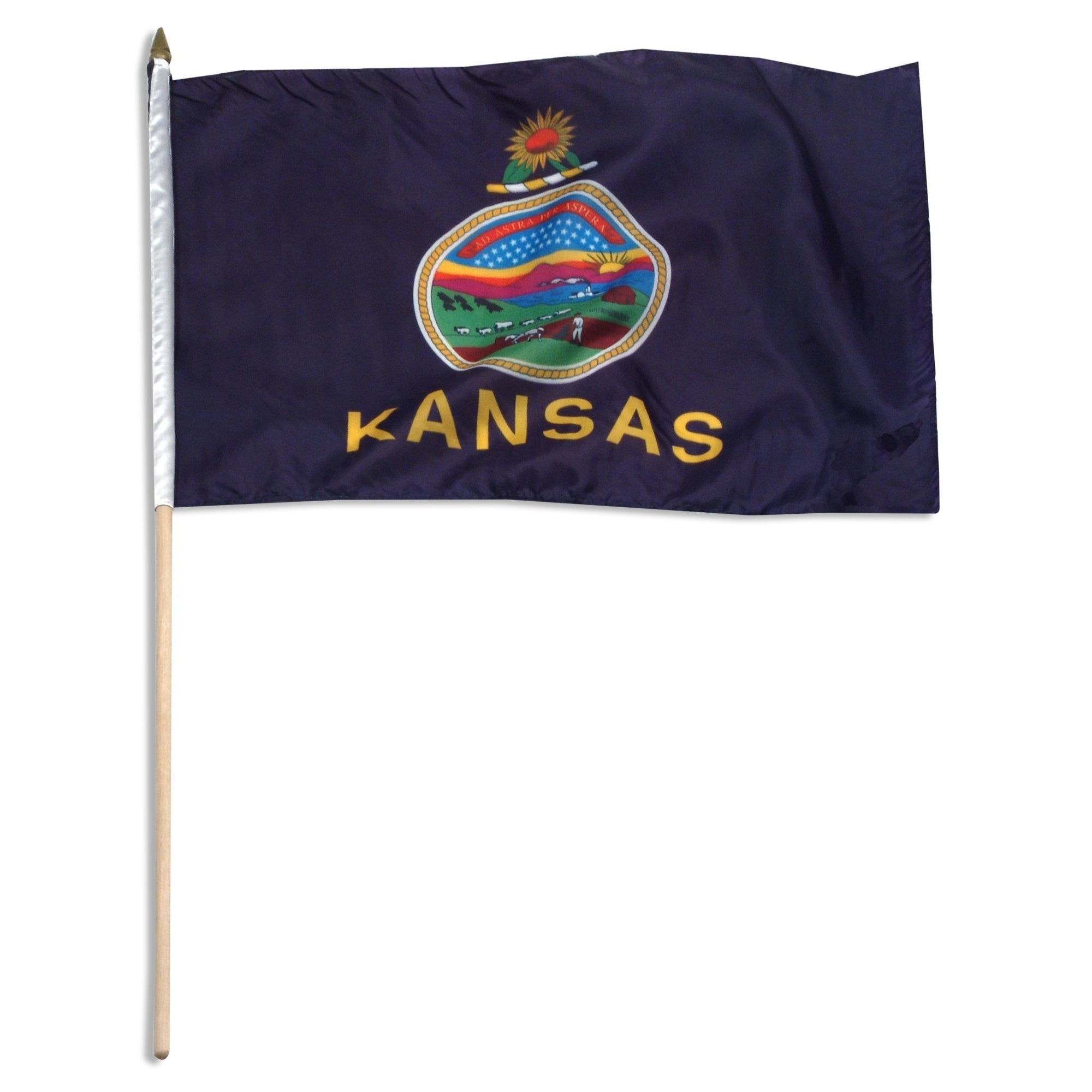 Kansas  12in x 18in Mounted Flag