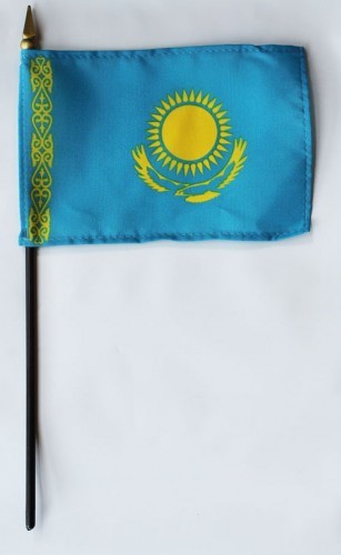 Kazakhstan 4in x 6in Mounted Stick Flags