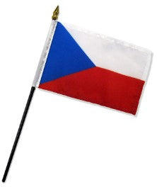 Czech Republic 4in x 6in Mounted Stick Handheld Flags
