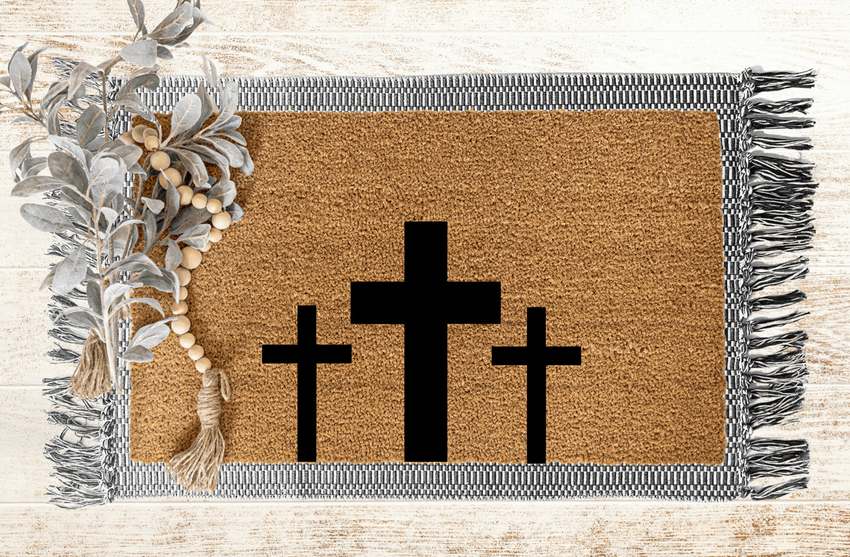 3 Crosses  Christian Front Door Mat