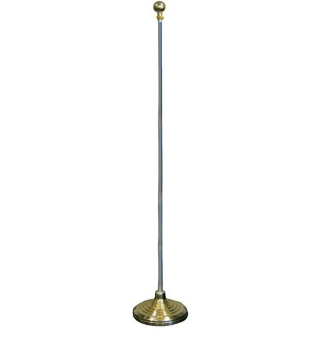 8ft Indoor Silver Flagpole and Gold Base and Ball Top