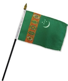 Turkmenistan 4in x 6in Mounted Stick Flags