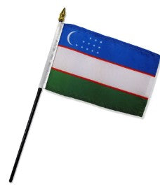 Uzbekistan 4in x 6in Mounted Stick Flags