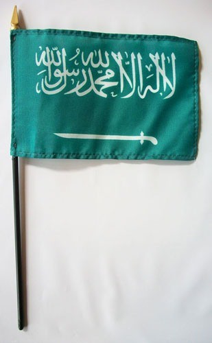 Saudi Arabia 4inx 6in Mounted Stick Flags