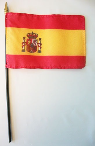Spain 4in x 6in Mounted Stick Flags