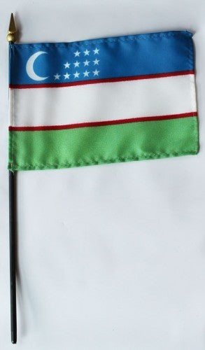 Uzbekistan 4" x 6" Mounted Stick Flags