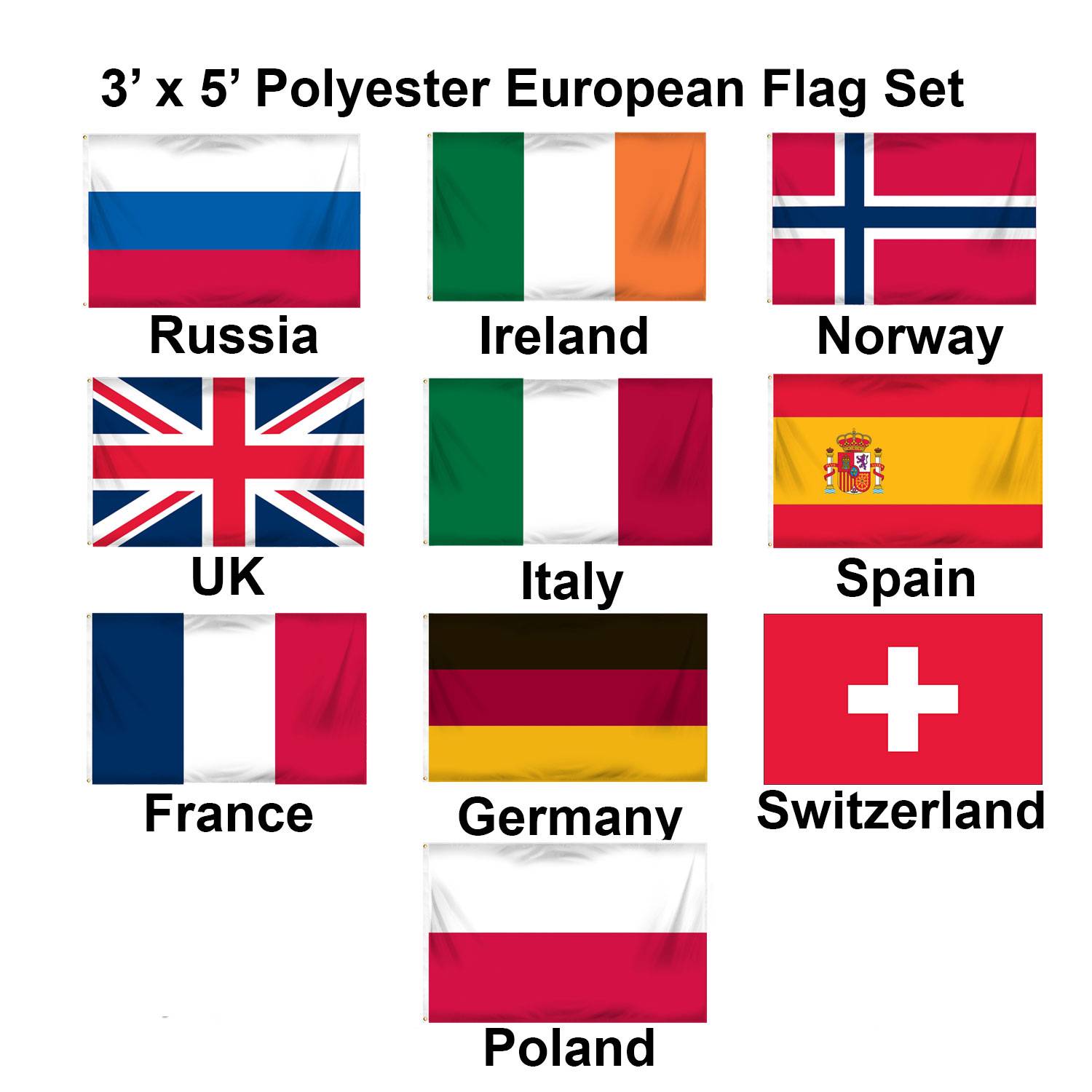 3ft x 5ft Set of 10 European Flags Set 1
