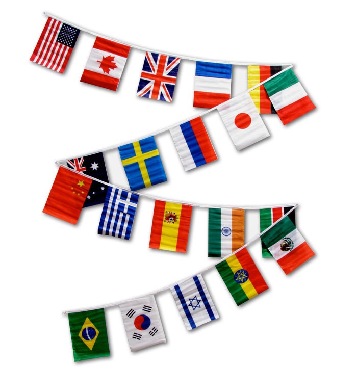 Juego de banderas de cuerda de 30 pies de 20 banderas de países internacionales populares