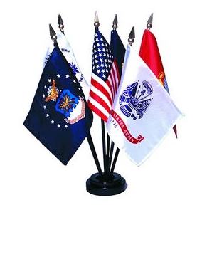 Set of 5 Armed Forces Miniature Military Flags & 5 Hole Base Included (4" x 6")