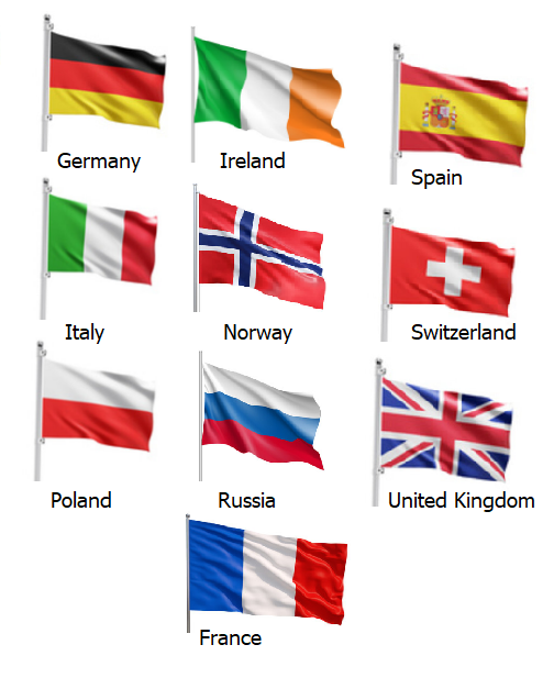 Banderas europeas de palo montadas de 12" x 18" - Juego 1