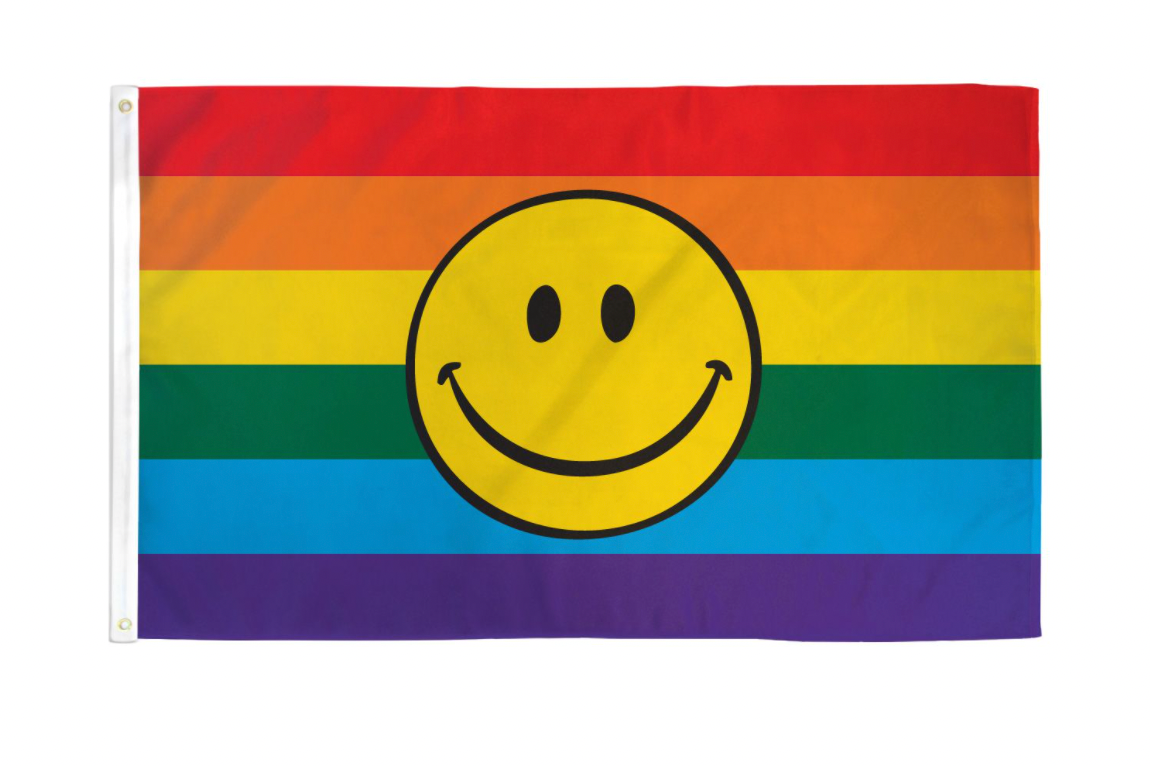 Shop smiley face happy face rainbow pride flag with 1-800 Flags