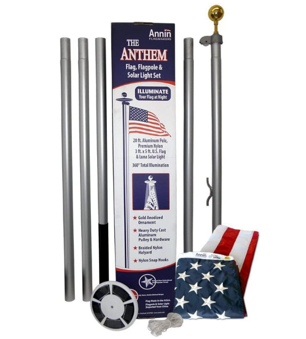 shop most popular flagpole for homes residential use, 20 ft with American flag and solar light