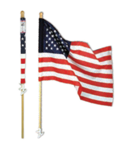 Juego de pancartas de mástil de madera, bandera estadounidense impresa de 2 1/4 x 4 pies y soporte incluido