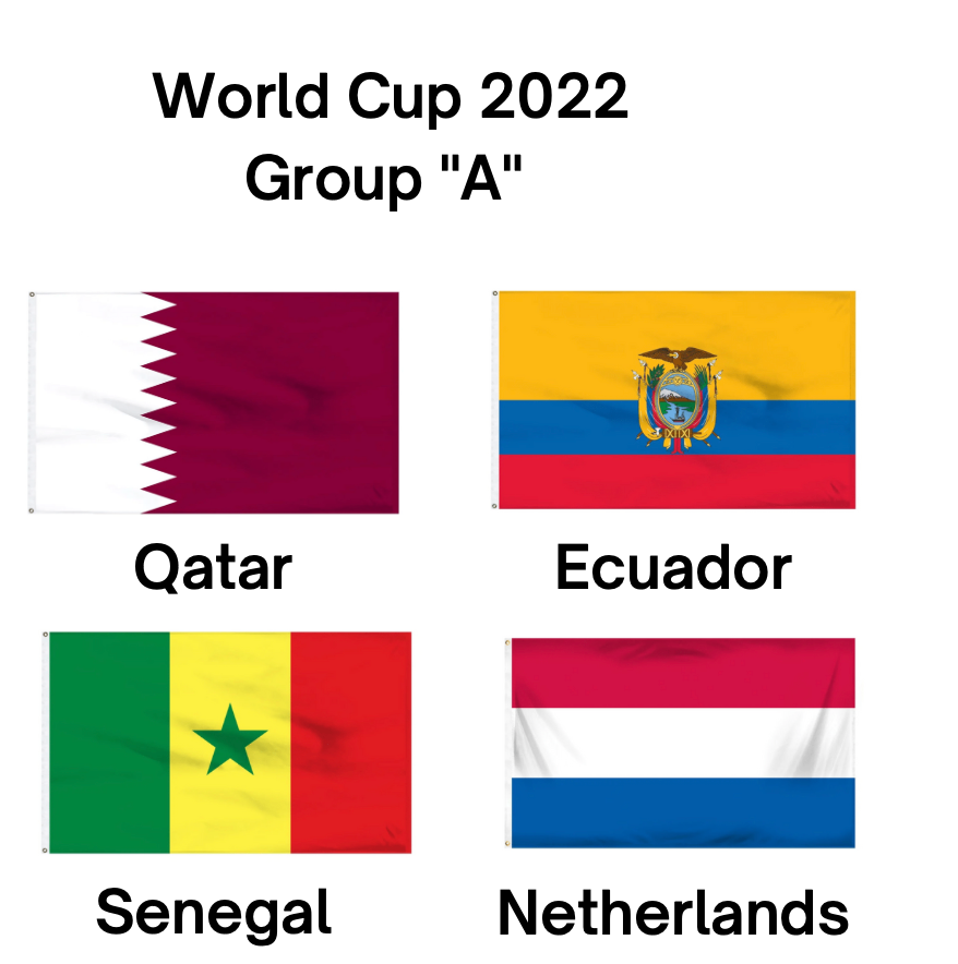 World Cup 2022 Group A Polyester Flags - Qatar, Ecuador, Netherlands, and Senegal