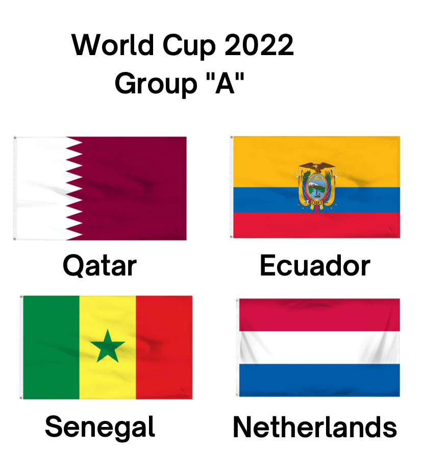 Banderas de poliéster del Grupo A del Mundial 2022: Qatar, Ecuador, Países Bajos y Senegal