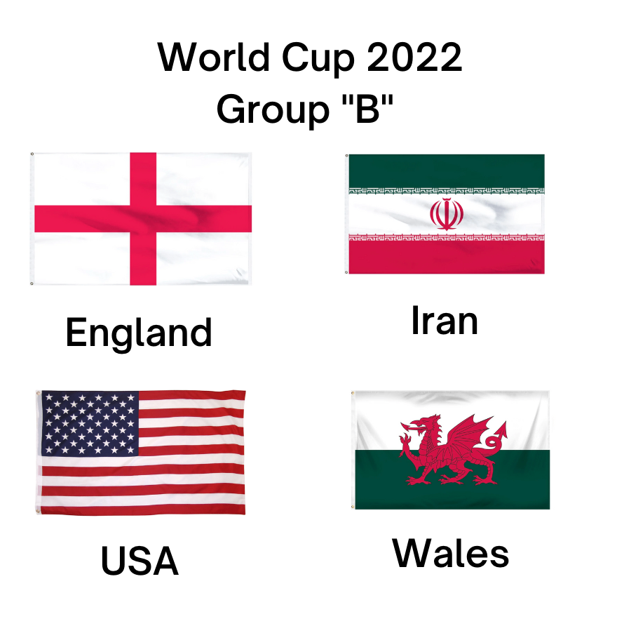 World Cup 2022 Group B Polyester Flags - England, Iran, USA, and Wales