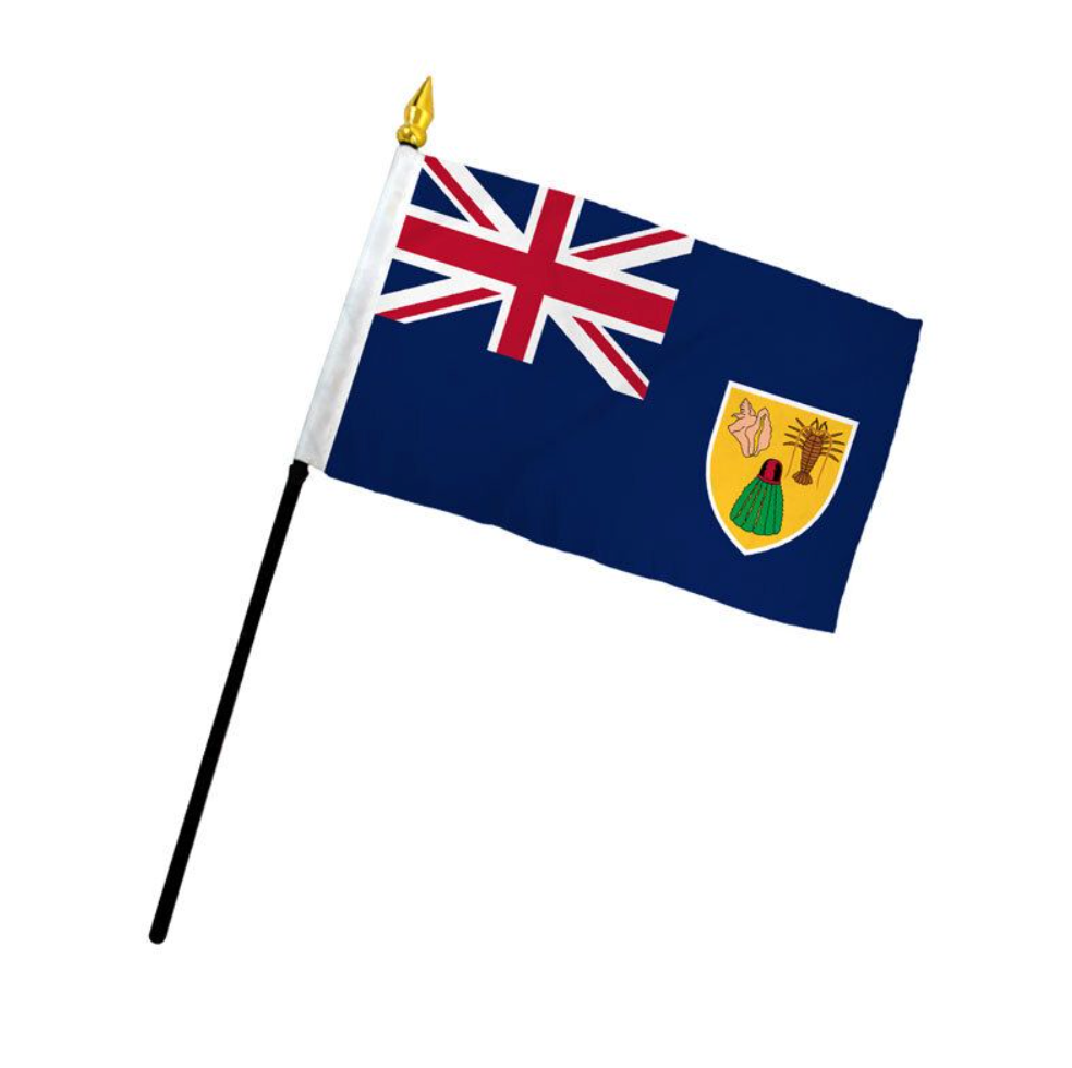 Banderas de palo de mano montadas de Turks-Caicos de 4 x 6 pulgadas (importadas)