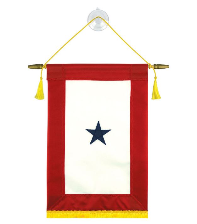 Blue Star Service Banner Flag 8in x 15in with Crossbard, Cord &amp; Tassel
