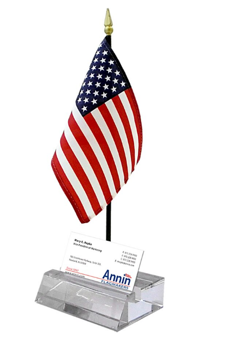 Annin Desk Business Card with U.S Mini 4x5 Flag Holder
